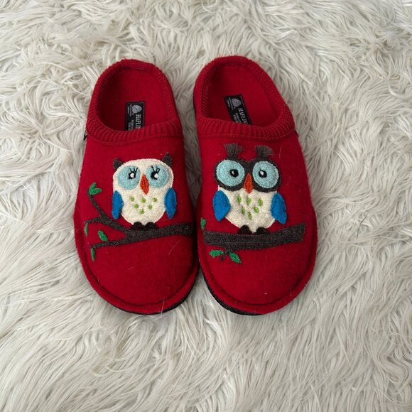 Haflinger Owl Felted Wool Slippers Red 42 11 - Picture 1 of 6